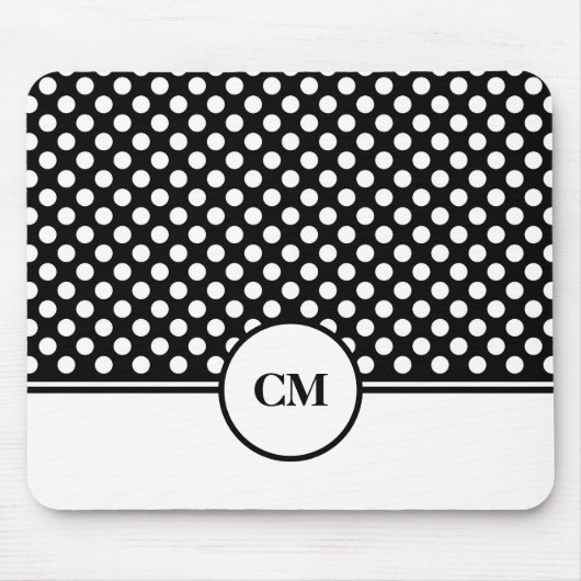 Monogram Black en White Polka Dot Pattern Muismat (Voorkant)