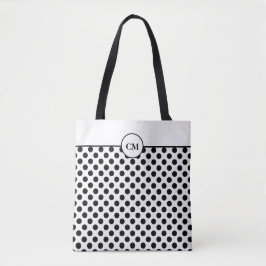 Monogram Black en White Polka Dot Pattern Tote Bag