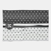 Monogram Black en White Polka Dot Theedoek (Horizontaal)