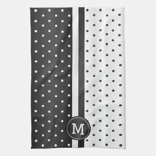 Monogram Black en White Polka Dot Theedoek (Verticaal)