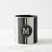 Monogram Black en White Polka Dots Tweekleurige Koffiemok (Center)