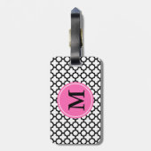 Monogram Black en White Quatrefoil Bagagelabel (Achterkant verticaal)