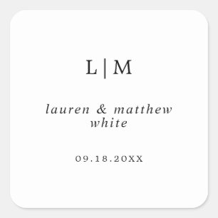 Monogram Black en White Simple Wedding Vierkante Sticker