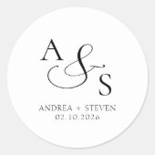 Monogram Black en White Wedding Ronde Sticker (Voorkant)