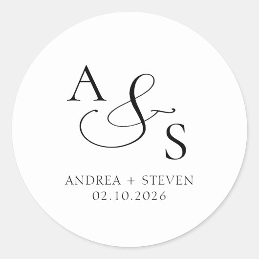 Monogram Black en White Wedding Ronde Sticker (Voorkant)