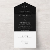 Monogram Black en White Wildflower Wedding All In One Uitnodiging (Binnen)