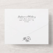 Monogram Black en White Wildflower Wedding All In One Uitnodiging (Achterkant)