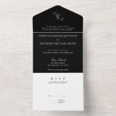 Monogram Black en White Wildflower Wedding All In One Uitnodiging (Binnen)
