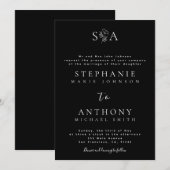 Monogram Black en White Wildflower Wedding Kaart (Voorkant / Achterkant)