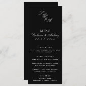 Monogram Black en White Wildflower Wedding Menu (Voorkant / Achterkant)