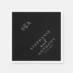 Monogram Black en White Wildflower Wedding Servet