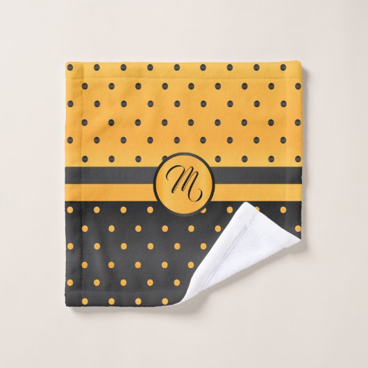 Monogram Black en Yellow Polka Dot Pattern Bad Handdoek (Wasdoekje)