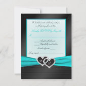 Monogram Black FAUX Satijnen PlOOien met Aqua RSVP (Voorkant)