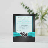 Monogram Black FAUX Satijnen PlOOien met Aqua RSVP (Staand voorkant)