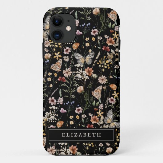 Monogram Black Floral iPhone draagtas Case-Mate iPhone Case (Achterkant)