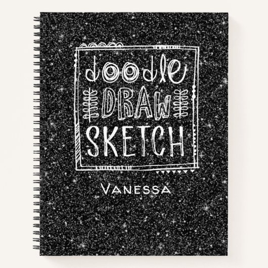 Monogram Black Glitter Artist Sketchbook Notitieboek (Voorkant)