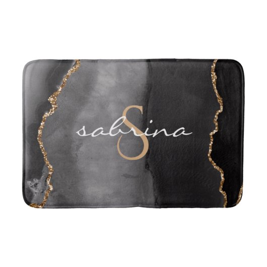Monogram Black Gold Agate Geode Badmat (Voorkant)