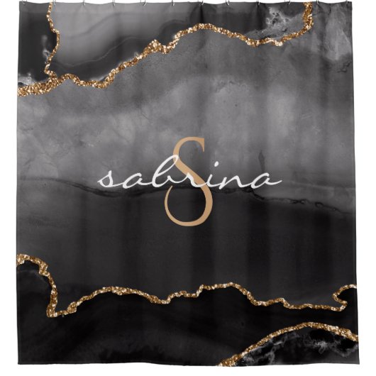 Monogram Black Gold Agate Geode Douchegordijn (Voorkant)