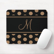 Monogram Black Gold Brown Polka Dots