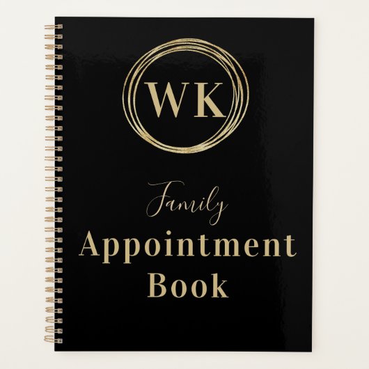 Monogram Black Gold Circle Family Appointing Book Planner (Voorkant)