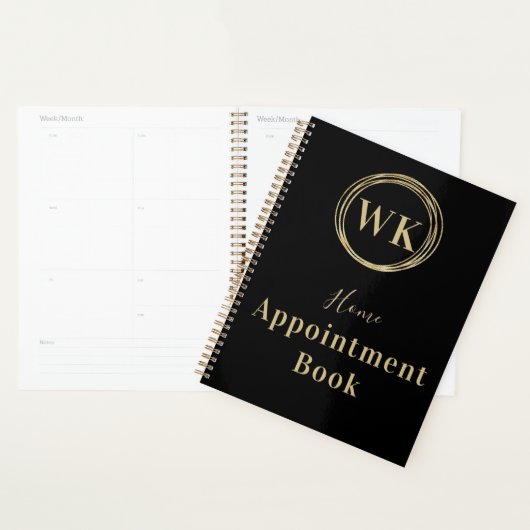 Monogram Black Gold Circles Home Appointing Book Planner (Display)