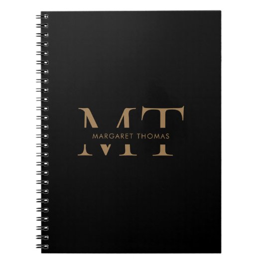 Monogram Black Gold Eenvoudig  Notitieboek (Voorkant)