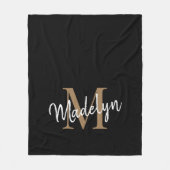 Monogram Black Gold Elegant Feminine Chic Script Fleece Deken (Voorkant)
