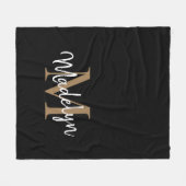 Monogram Black Gold Elegant Feminine Chic Script Fleece Deken (Voorkant (Horizontaal))