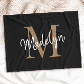 Monogram Black Gold Elegant Feminine Chic Script Fleece Deken