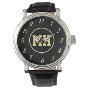 Monogram Black Gold Elegant modern Initiaal Horloge