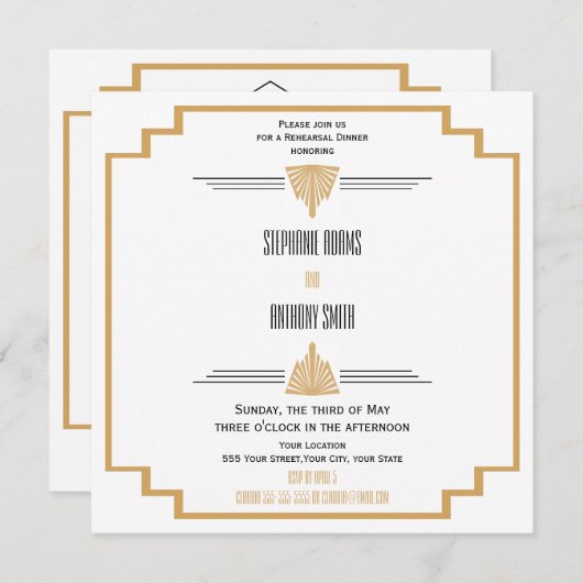 Monogram Black, Gold en White Art Deco-repetitie Kaart (Voorkant / Achterkant)