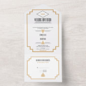 Monogram Black, Gold en White Art Deco Wedding Al All In One Uitnodiging (Binnen)