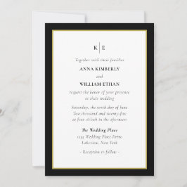 Monogram Black Gold - Families Wedding Invitation Kaart