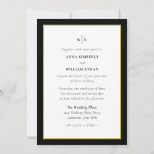 Monogram Black Gold - Families Wedding Invitation Kaart