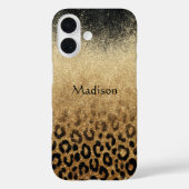 Monogram Black Gold Glitter Leopard Print Case-Mate iPhone Case (Achterkant)
