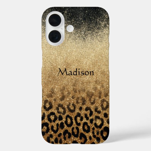 Monogram Black Gold Glitter Leopard Print Case-Mate iPhone Case (Achterkant)