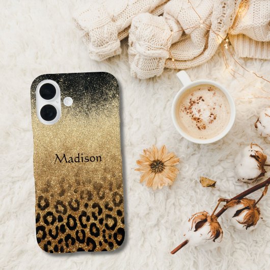 Monogram Black Gold Glitter Leopard Print Case-Mate iPhone Case