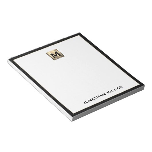 Monogram Black Gold Initiaal Naam Notitieblok (Schuin)