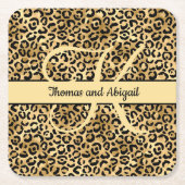 Monogram Black Gold Leopard Print Cheetah Animal Kartonnen Onderzetters (Voorkant)