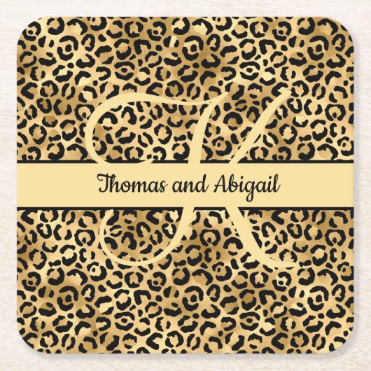 Monogram Black Gold Leopard Print Cheetah Animal Kartonnen Onderzetters (Voorkant)