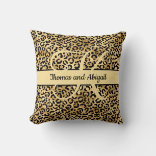 Monogram Black Gold Leopard Print Cheetah Animal  Kussen