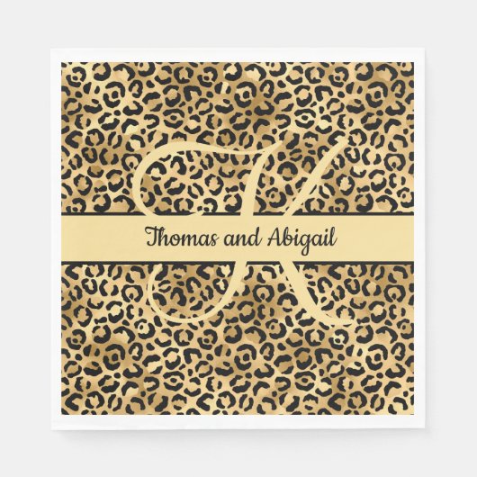 Monogram Black Gold Leopard Print Cheetah Animal Servet (Voorkant)