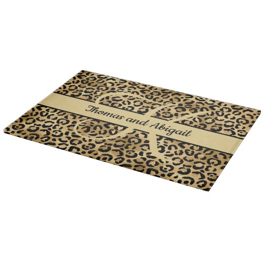 Monogram Black Gold Leopard Print Cheetah Animal Snijplank (Hoek)