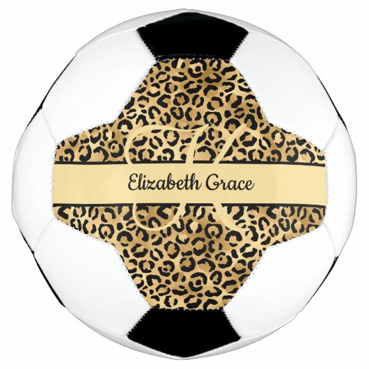 Monogram Black Gold Leopard Print Cheetah Animal Voetbal (Voorkant)