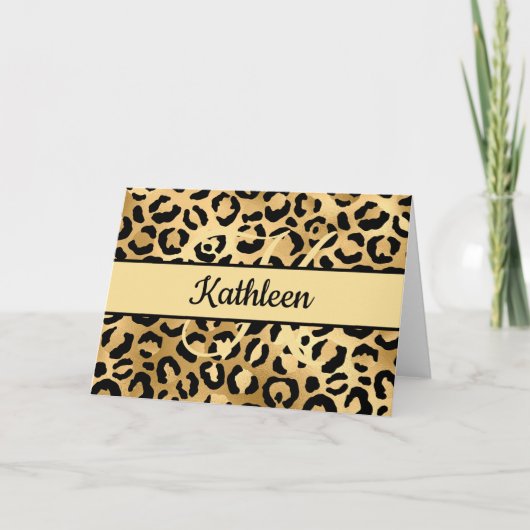 Monogram Black Gold Leopard Print Cheetah Greep Kaart (Voorkant)