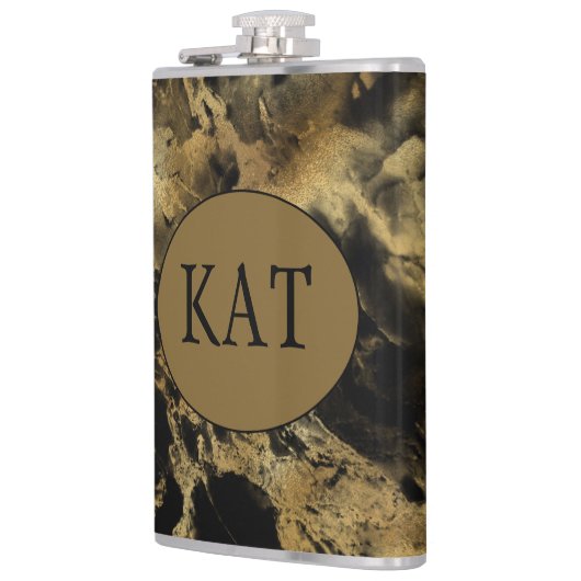 Monogram Black Gold Marble Agate Bridal Party Gift Heupfles (Links)