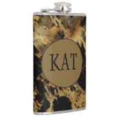 Monogram Black Gold Marble Agate Bridal Party Gift Heupfles (Rechts)