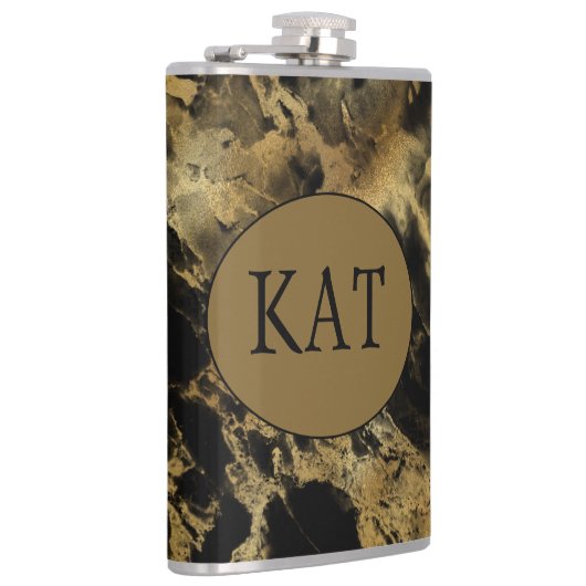 Monogram Black Gold Marble Agate Bridal Party Gift Heupfles (Rechts)