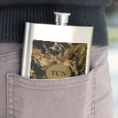 Monogram Black Gold Marble Agate Groomsman cadeau Flacon (Voorbeeld)