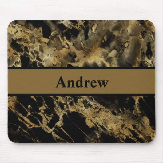 Monogram Black Gold Marble Agate Modern Trendy Muismat (Voorkant)